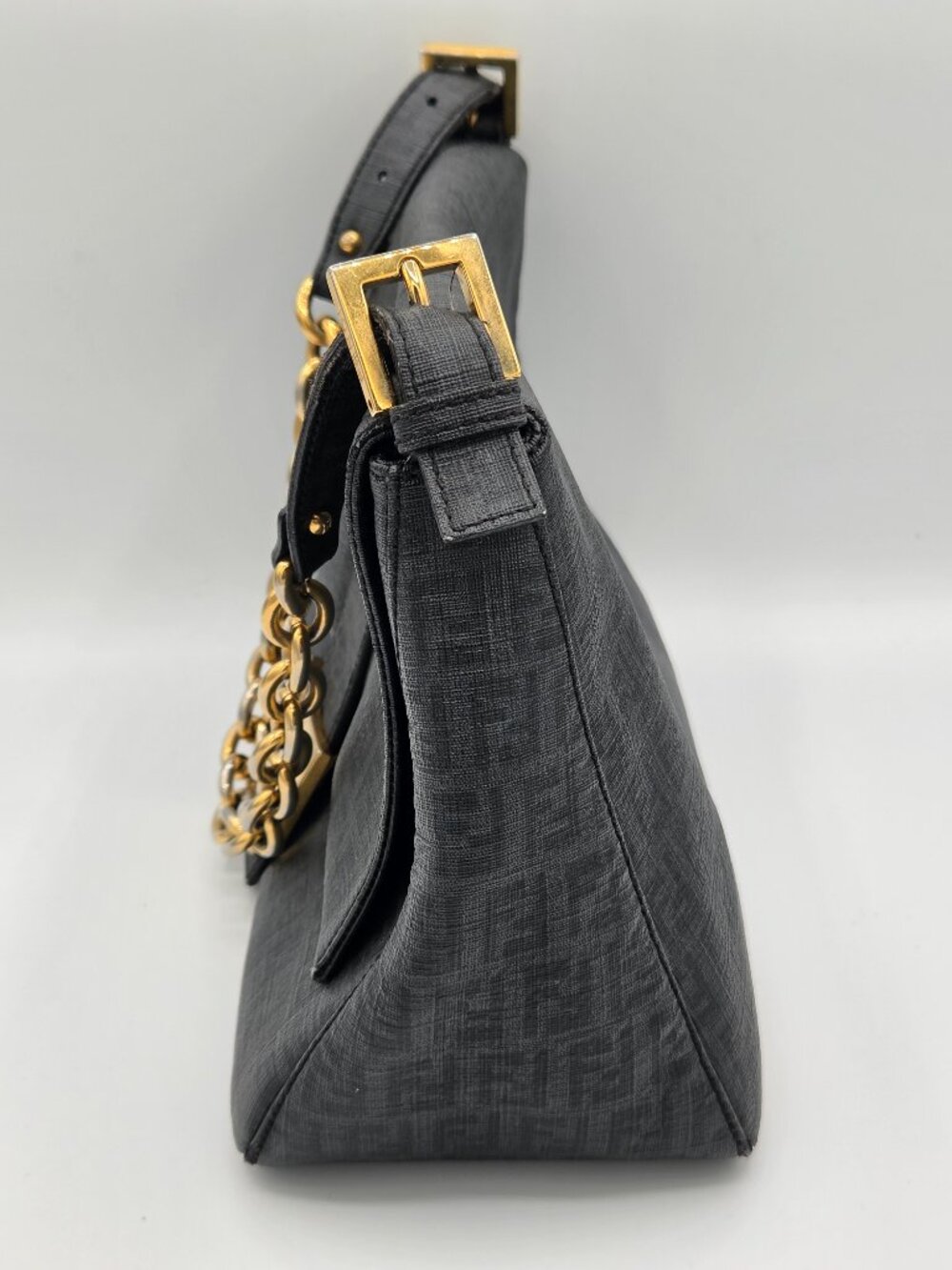 Fendi Zucca Chain Shoulder Bag β Black FF Canvas | Vintage Shoulder Bag - Picture 3 of 16